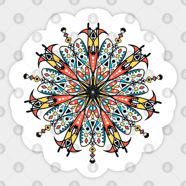 Hand drawn mandala with fine details and many colors. Stylish print. Sticker by Art KateDav